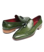 Paul Parkman Mens Shoes Loafer Green Tassel Hand-Painted Handmade 083-GREEN - £316.05 GBP