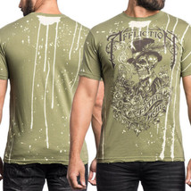 Affliction Olde Timey A13367 Skull Top Hat Paint Splatter Men T-Shirt Green S-4X - £27.75 GBP