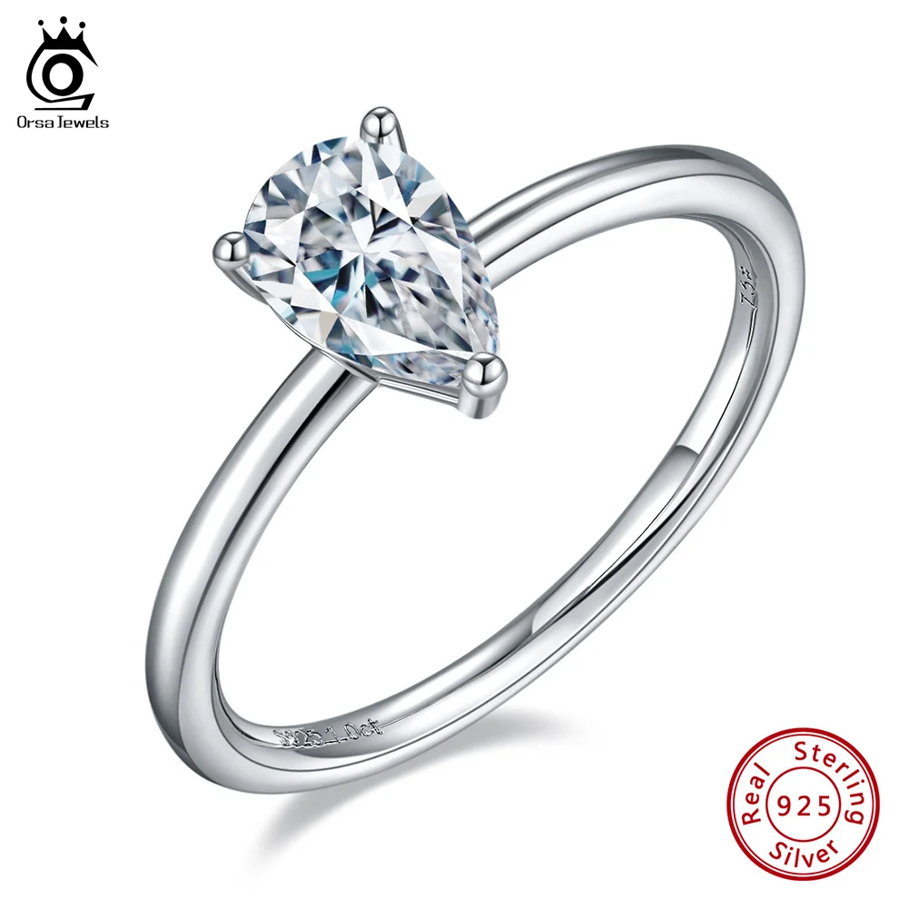 1 Carat Pear Cut Moissanite Engagement Ring 925 Sterling Silver D-E Color VVS Cl - £59.32 GBP