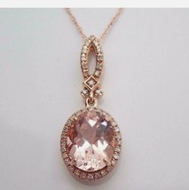 4Ct Oval Brilliant Cut Morganite Halo Pendant 14K Rose Gold Over 18&quot; Fre... - $80.45 CAD