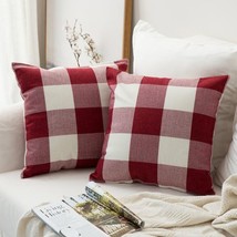 Throw Pillow Covers Set of 2 18x18&quot; Checkers Plaid Christmas Decorative Square - £12.58 GBP
