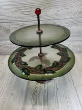 2 Tiered Holly Dessert Stand Server Christmas Fused Glass Grassland Road Amscan - $64.99