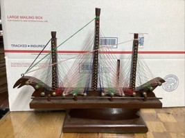 Mid Century String Art Sailboat Ship Wooden Free Standing 10x 13Inch Han... - $19.02