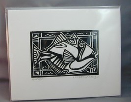 Caren Loebel-Fried Original Linoleum Block Print Humu Triggerfish Signed - £55.03 GBP