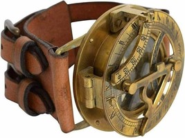 Sun Dial Leather Watch Brass Compass Leather Old Gold Lustre Unusual UK - £18.60 GBP