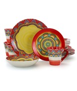 Elama Zen Red Mozaik 16 Piece Luxurious Stoneware Dinnerware with Comple... - $129.78 CAD