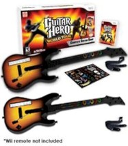 Nintendo Wii/Wii-U Guitar Hero 2 x WORLD TOUR GUITARS kit + video game disc set - £194.58 GBP