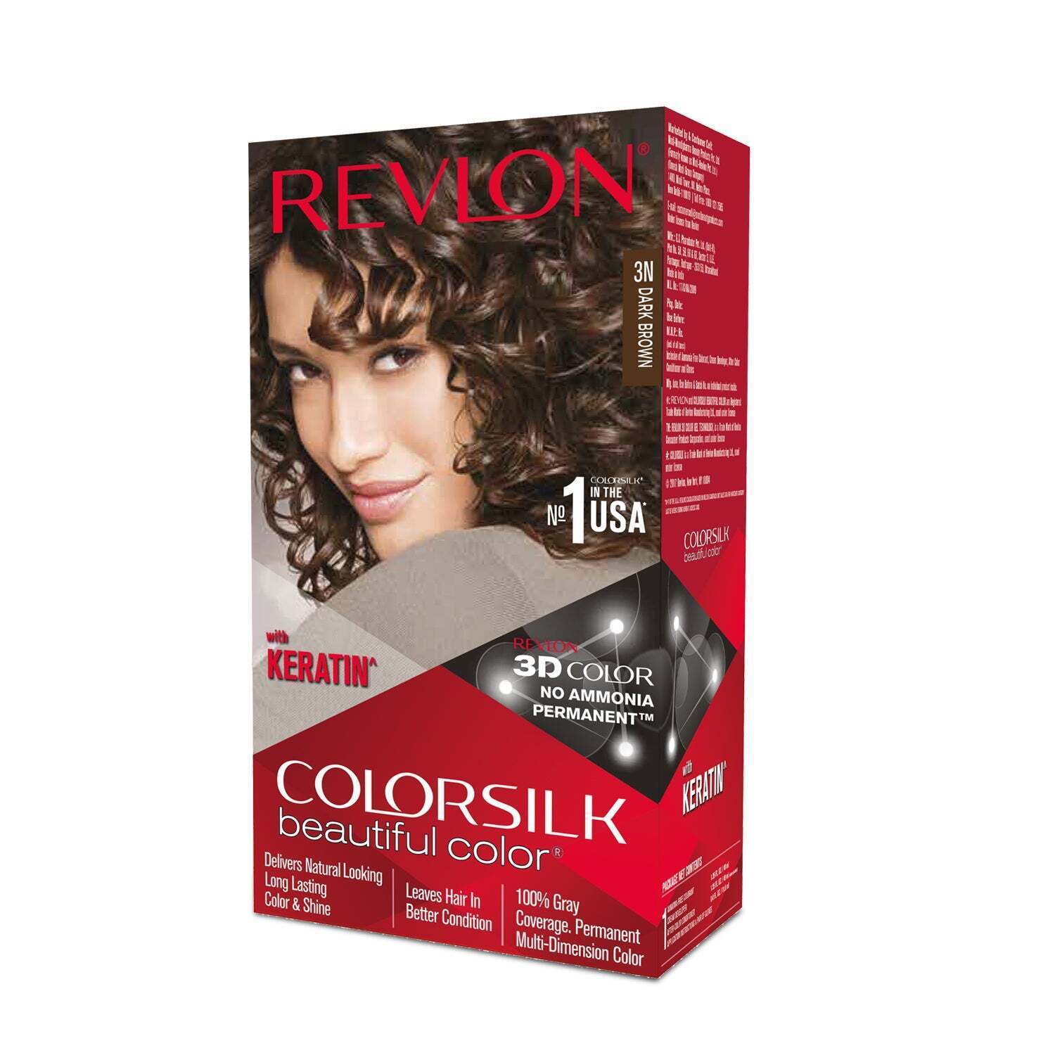 Primary image for Revlon Color Silk Hair Color with Keratin, No Ammonia 3D color, (3N Dark Brown)