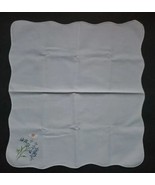 Handkerchief Linen Fabric Scalloped Edges 14.5x16&quot; Needlepoint Flower Ta... - £9.29 GBP