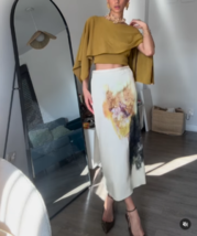 ZARA BNWT 2025. ARTY PRINT VISCOSE LINEN MIDI SKIRT. 2903/103/020 - $94.76