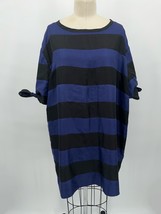 Cynthia Rowley Oversized Tunic Top Mini Dress Sz M Black Blue Short Sleeve Silk - £28.20 GBP