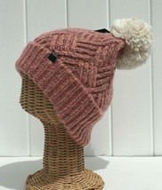 Blush / Black Mix Knit Winter Warm Beanie Hat With Pom Pom Stretchy Soft #E For  - £20.76 GBP