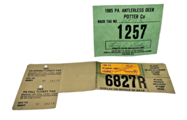 VTG 1985 PENNSYLVANIA Resident hunting license &amp; ANTLERLESS DEER tag Pot... - $14.07