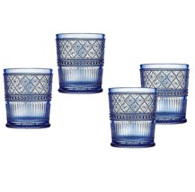 Whiskey Glasses Set Of 4 Vintage Glassware Tumblers Water Old Fashioned Blue Bar - £32.48 GBP