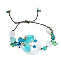Pretty Little Butterfly Blue Turquoise, Shell &amp; Pearl Pull String Bracelet - £10.75 GBP