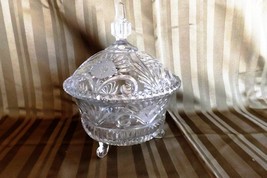 Glass Footed Candy Dish with Cover Vintage Etched Crystal - £17.29 GBP