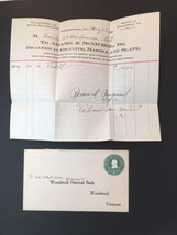 c.1910 Invoice Bill Woodstock National Bank VT / Adams McNichol Stone Ve... - £15.69 GBP