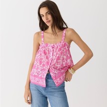New J Crew Women Pink Rosebud Floral Smocked Tank Top Button Front Placket Sz L - £31.64 GBP