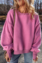 Bright Pink Sherpa Seamed Drop Shoulder Oversized Sweatshirt - $43.71