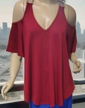 New Rosegal Cold Shoulder Wine Red Short Sleeve Top Plus Size 1X - $202.98 MXN