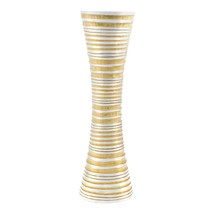 Stunning Horizontal Stripes White and Natural Mango Tree Concaving Vase - $20.58