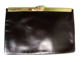 Etra Handbag Genuine Leather Black Clutch Center Hinge Gold Interior 9.2... - $23.74