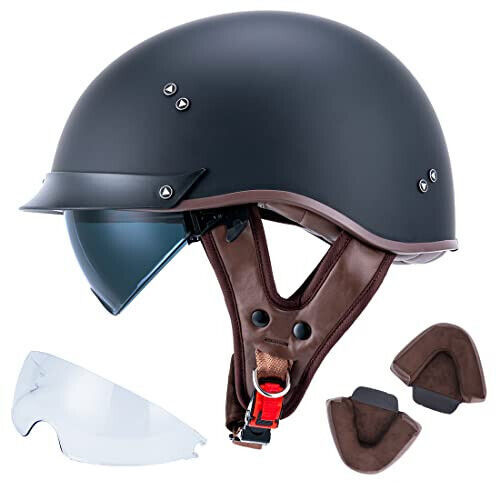 Motorcycle Half Face Helmet F-07 with Sun Visor Quick Release Buckle DOT... - $259.16
