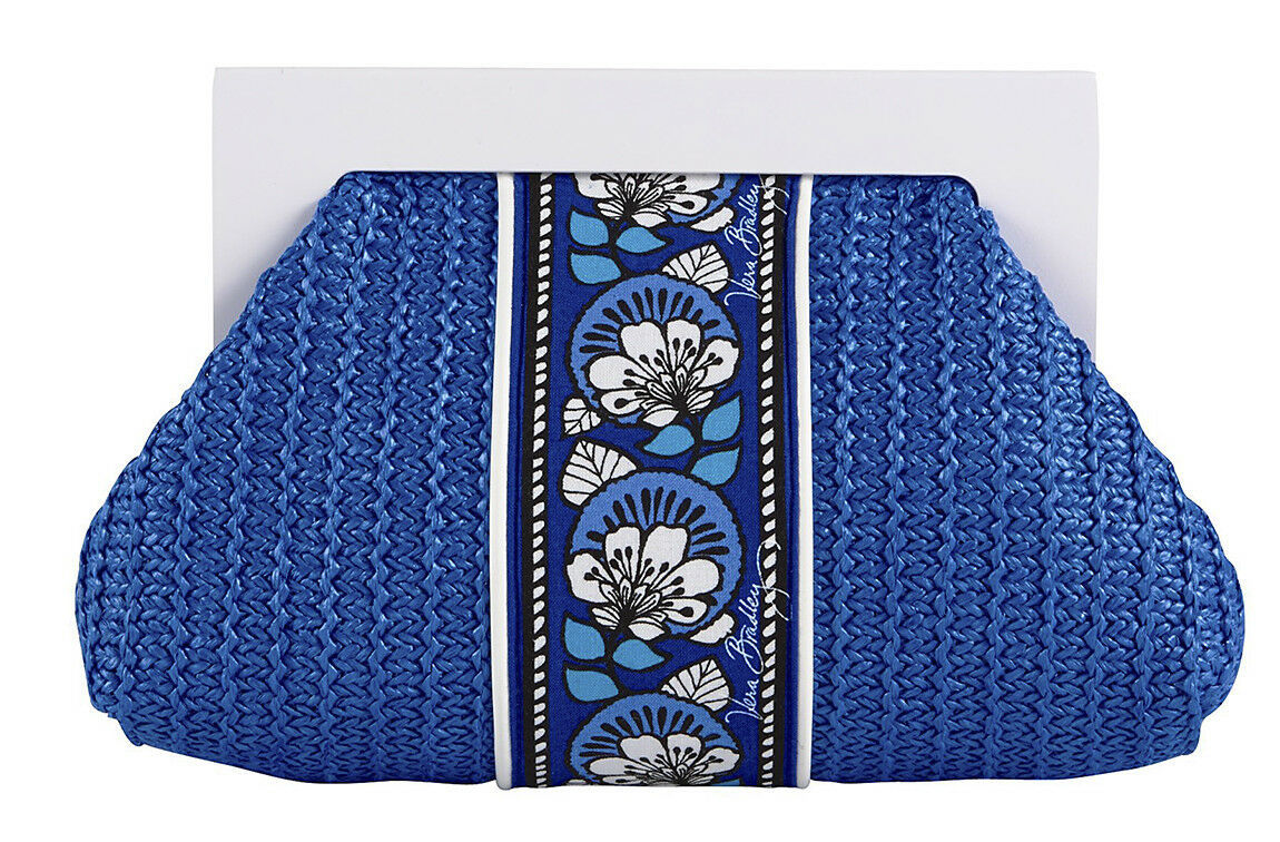 Vera Bradley Blue Bayou Woven Straw Wood Frame Clutch NWT  - $34.16