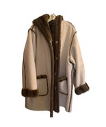 Scandinavian Faux Fur Winter Coat Reversible Hooded Beige Brown Shearlin... - $56.51 CAD