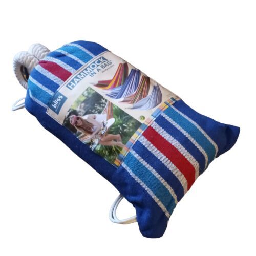 Bliss Hammock in a Bag & Hanging Hardware Striped Blue Red 250lb Capacity 40"W - $37.36