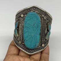 55.5g, Vintage Reproduced Afghan Turkmen Synthetic Turquoise Cuff Bracelet, B132 - £12.78 GBP