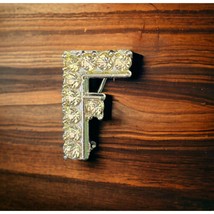 Vintage Capital Letter F Rhinestone Brooch Costume Pin Silver Tone Faux ... - £19.88 GBP