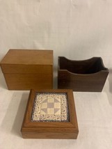Vintage Set of 3 Wood Boxes, quilted top, hinged wooden box - £23.54 GBP