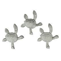 6 Inch Cast Iron Antique White Sea Turtle Wall Hook Home Décor Set of 3 - £29.27 GBP