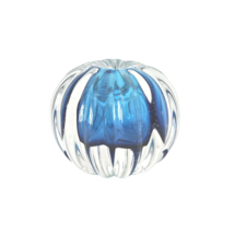 Vintage Clear Glass Cobalt Blue Center Ribbed Hand Blown Art Glass Paperweight - £13.38 GBP