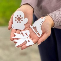 Set of 3 Unique Christmas Tree Ornaments | Bow, Ice Skate, Mitten Glove - £6.27 GBP