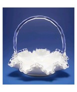 Vintage Fenton Crystal Crest White Milk Glass 7.5&quot; Basket Ruffled Clear ... - $35.00