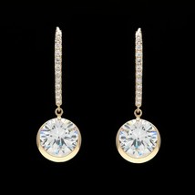 8CT Simulated Diamond Round Bezel Leverback Earrings 14k Yellow Gold Plated - £65.06 GBP