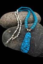 Santo Domingo Style Silver Plated Faux Turquoise Heishi Bead Pendant Necklace - £28.90 GBP