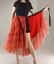 Orange Plaid Wrap Tulle Skirt Outfit Women Custom Plus Size Mermaid Tulle Skirt image 5