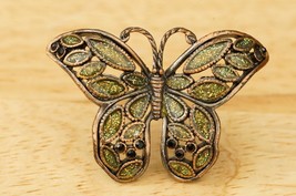 Vintage Costume Jewelry Copper Glitter Green Enamel Butterfly Insect Brooch Pin - £15.81 GBP