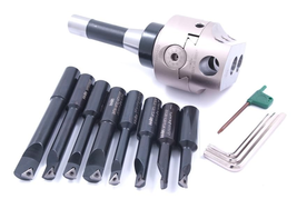 Indexable Tool Set with 3 Boring Head, R8 Shank and 8 Boring Bars - $722.38