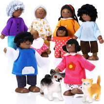 10 Pcs Wooden Dollhouse Family Set of 8 Mini People Figures and 2 Pets, Dollhous - £21.45 GBP