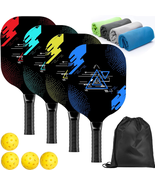 Pickleball Set with 4 Premium Wood Paddles, Cushion Comfort Grip, 4 Cool... - $56.47 CAD