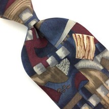 Robert Stock Usa Tie Brown Gray Beige Silk Sandwashed Abstract Art Geometric#I22 - £12.54 GBP