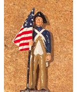 2.5&quot; Metal Colonial Soldier w/The American Flag Pre-Owned w/Nose Paint W... - $13.66 CAD