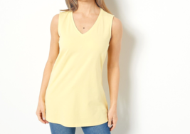 Joan Rivers Wardrobe Builders Cotton Blend V-Neck Tank Top- Soft Yellow, Large - £13.95 GBP