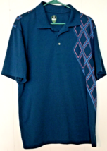 PGA tour polo shirt men size L golf blue with diamond design on side &amp;back - $9.85