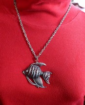 Vintage Angel Fish Necklace Pendant &amp; Chain  Pewter? - $9.50