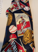 Tie Baseball Red Blue White  Brand Dino Romaro  Hand Made 58&quot; x 4&quot; - £11.01 GBP